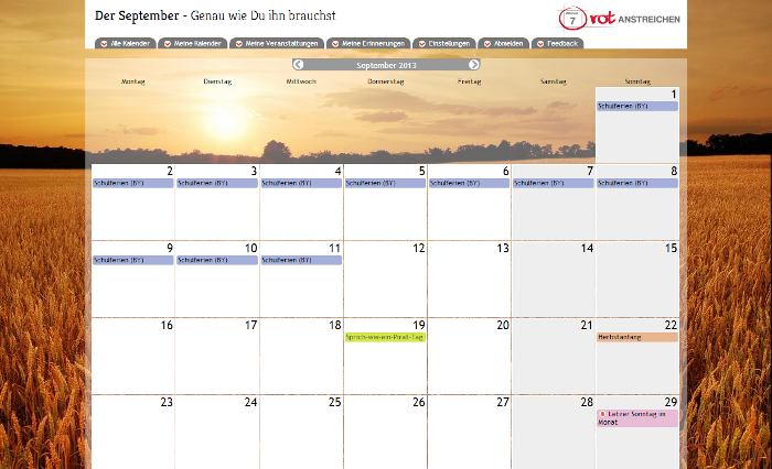 Kalender 2014 mit Feiertagen